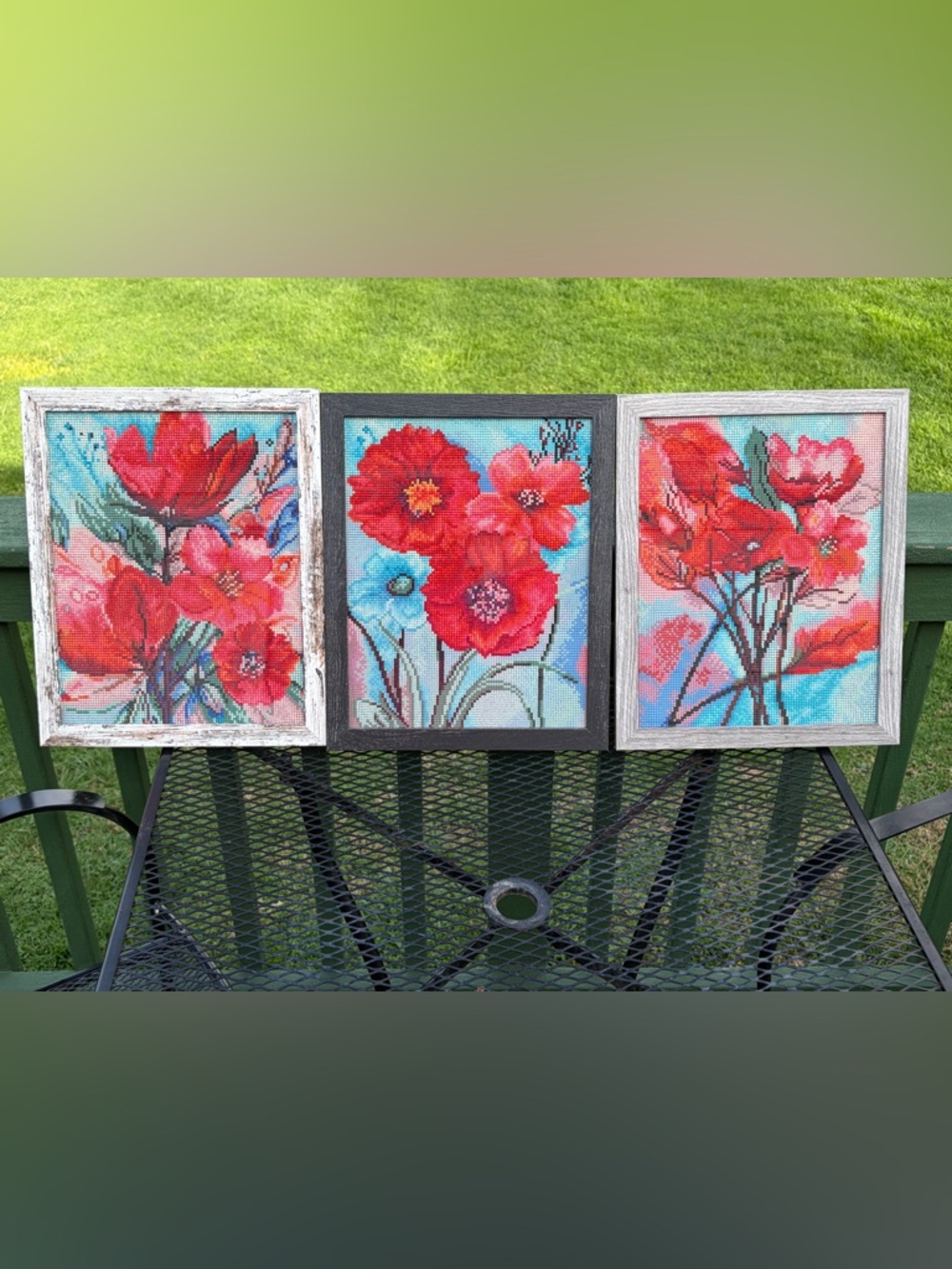 Framed Handmade Diamond Painting Set - Red Poppies